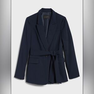 Banana Republic Navy Blue Soft Tie-Waist Long Blazer - Size 6